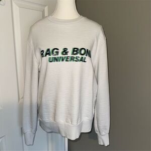 Rag & Bone Unisex Holographic Logo Crew Neck Sweatshirt White M Long Sleeve